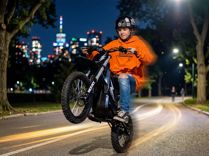 Solo rider on an electric dirt bike during a weekend forest escape