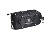 Two sizes of black BELIROU bicycle storage bags with zippered fronts and external elastic cords on a white background.