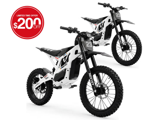 NEXVEY FLASH PRO electric dirt bike 2-bike bundle in white duo on white background