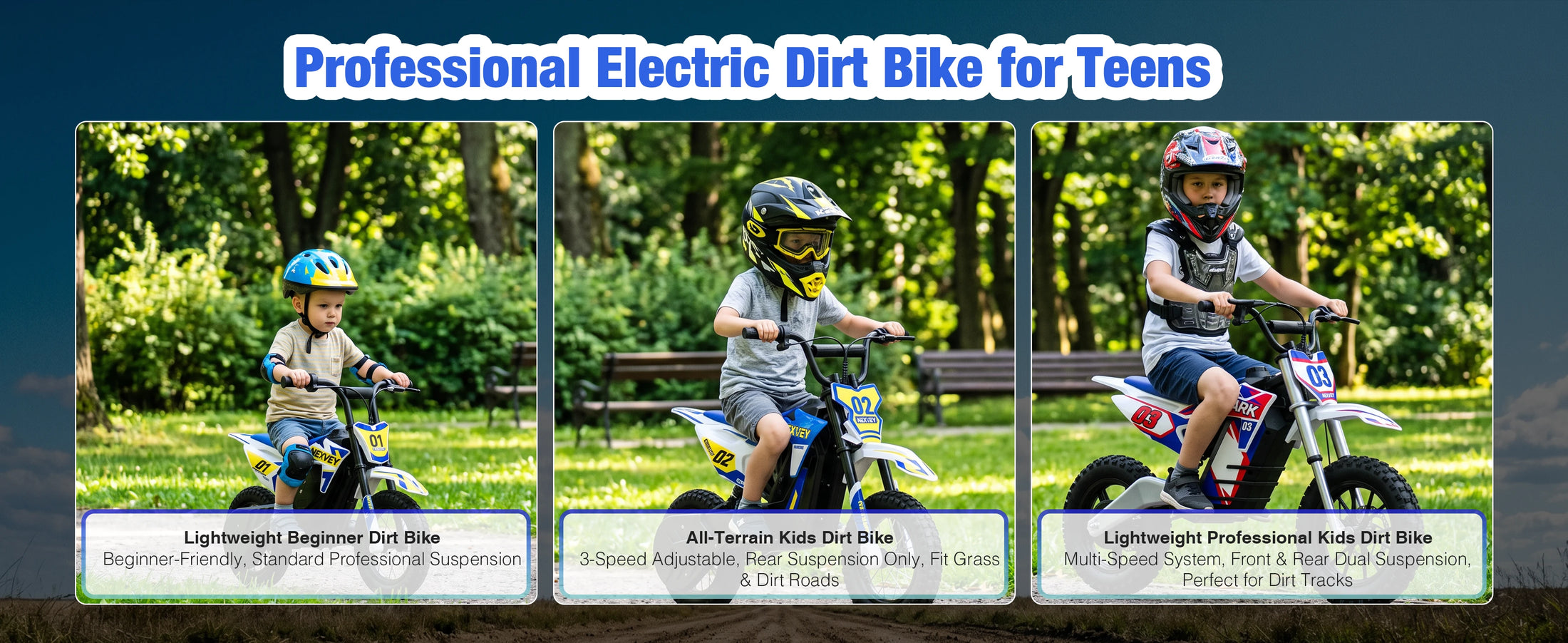 NEXVEY Spark 01 kids electric dirt bike for outdoor riding