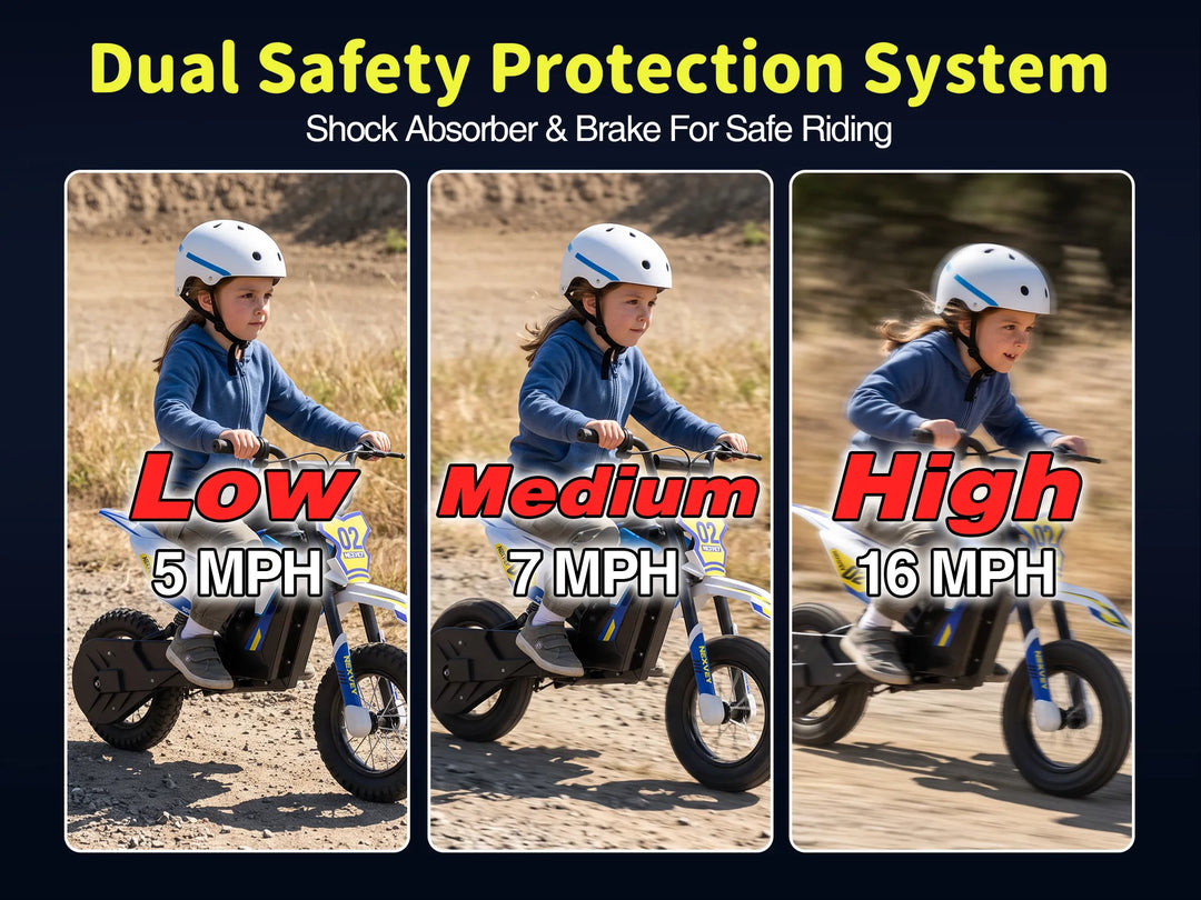 NEXVEY Spark 02 low, medium, and high speed modes for safe kids riding
