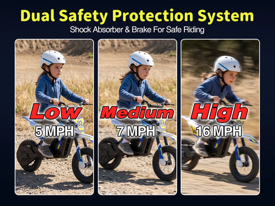 NEXVEY Spark 02 low, medium, and high speed modes for safe kids riding