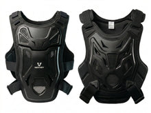 Nexvey youth motocross chest protector and body armor in black, featuring adjustable straps and breathable mesh for dirt bike racing safety
