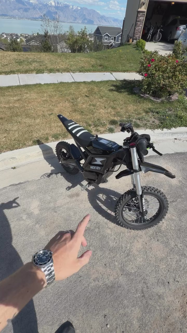 Nexvey Flash electric dirt bike review video by EV Drainer showing off-road performance and speed testing.