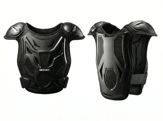 Nexvey black youth motocross chest protector with integrated shoulder guards, lightweight and breathable body armor for kids dirt bike racing